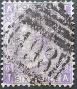 Great Britain 1869 QV Six Pence (Dull violet) plate 8 SG 108 used