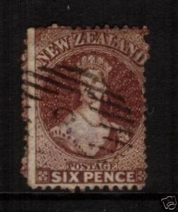 NEW ZEALAND FFQ 6d BROWN  FU SG77 P13 STAR WMK CHALON