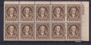 BOBPLATES #704 Washington Upper Right Plate Block of 10 20560 F-VF H SCV=$7.1 *