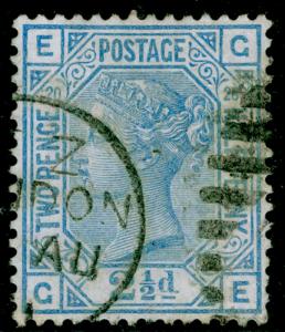 SG142, 2½d blue plate 20, used. Cat £55. GE