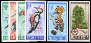 Hungary #1746-1751 Cat$30, 1966 Birds, imperf. set of six, never hinged