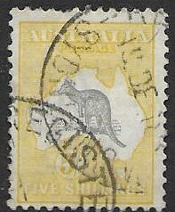 Australia 54   1918   5 sh used fine  ( pulled perf top left)