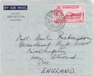 Gibraltar 2 1/2d Sailing in the Bay 1956 Gibraltar Air Letter to Stroud, Engl...