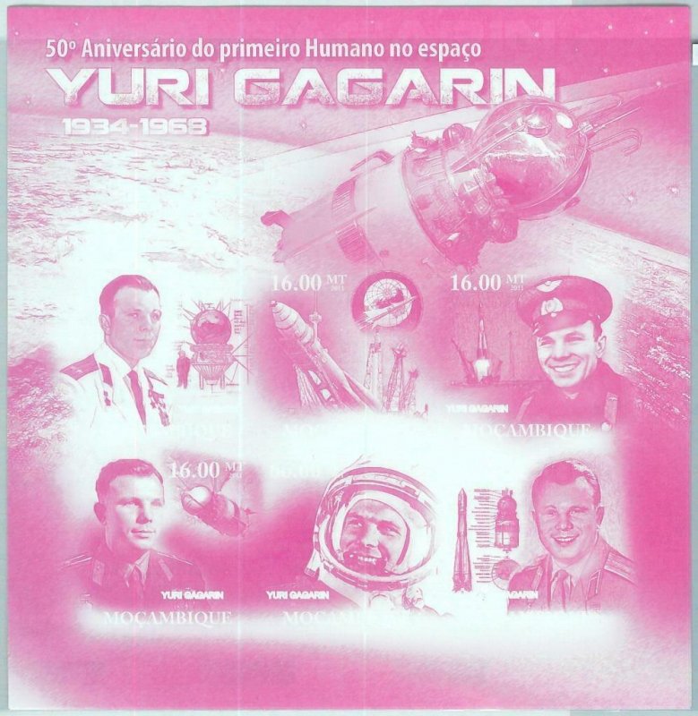 A1279 - MOZAMBIQUE, ERROR, IMPERF, Souvenir sheet: 2011, Astronomy, Yuri Gagarin