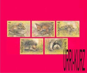 USSR Russia 1989 Nature Fauna Animals Hare Hedgehog Squirrel Marten Badger 5v MN