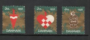 Denmark 1956 3 Christmas seals  used single NO GUM