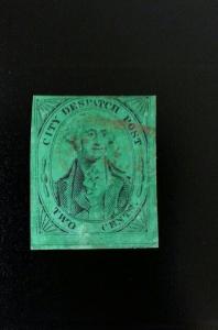 1846 2c City Despatch Post, Washington, Green & Black, Local Stamp Scott 40L2