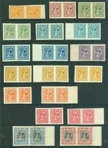 Indore (India) 1927-37 range of colour trials values to 5r in pairs, includes