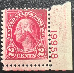 Scott#: 583 - George Washington 2¢ 1924 BEP Plate # single stamp MNHOG - Lot E8