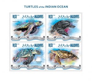 MALDIVES - 2013 - Indian Ocean Turtles - Perf 4v Sheet - Mint Never Hinged