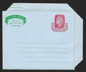 BARBADOS Aerogramme 12¢ Queen c1950s-1960s Unused