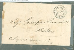 Egypt  1862 P. H., to Malta - disinfected - slots at UL, Purifie Au Lazaret Malta