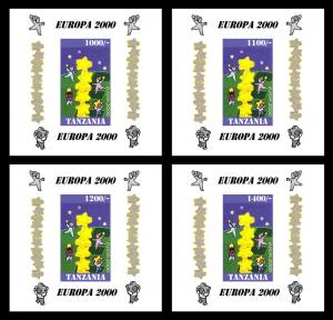 TANZANIA 4 SHEETS IMPERF DEDICATED THE TOPIC EUROPA 2000