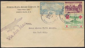 DOMINICA 1931 AIR MAIL CVR PUERTO PLATA TO N.Y. FRANKED