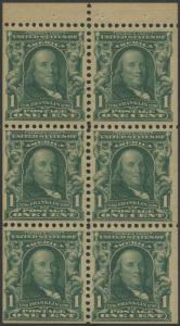 #300b BKLT PANE OF 6 VF OG (3)LH (3)NH WITH PF CERT CV $600 HV9077