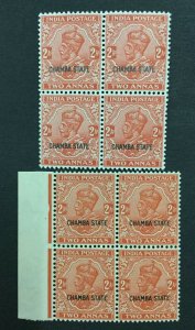 MOMEN: INDIA CHAMBA SG #78-79 2 TYPES BLOCKS MINT OG NH LOT #193898-2328