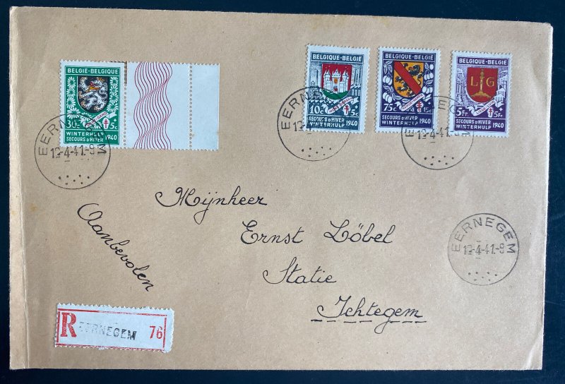 1941 Eernegem Belgium First Day Registered Cover To Jehtegem Winter Relief Stamp