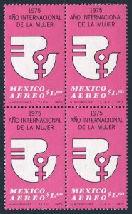 Mexico C456 block/4, MNH. Michel 1442. Women's Yea IWY-1975. Emblem.