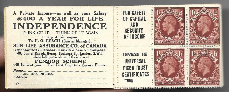 Great Britain KGV BB17 Booklet Complete