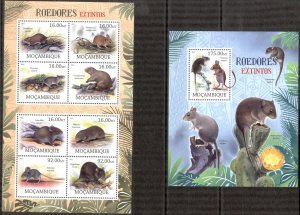 Mozambique 2012 Extinct Animals Rodents Mouses Sheet + S/S MNH