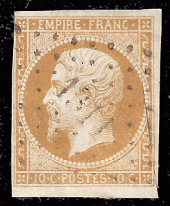 France 1853 Sc 14c Y-T 13B (type II) U damaged (scissors cut)