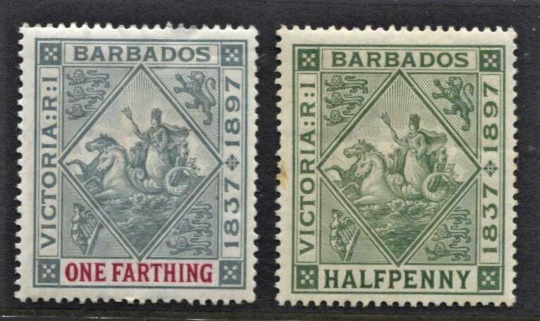 STAMP STATION PERTH -Barbados #81,82 Badge of Colony MH Wmk.1 CV$25.00