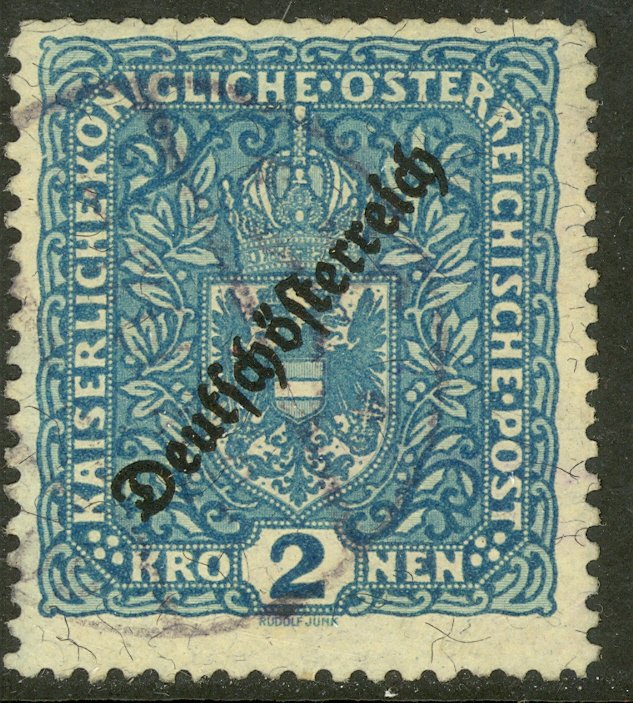 AUSTRIA 1918-19 2K ARMS Perf. 11 1/2 German Austria Overprint Issue Sc 196c VFU