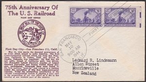 USA 1944 75th Anniv Railroad FDc to New Zealand............................A1667