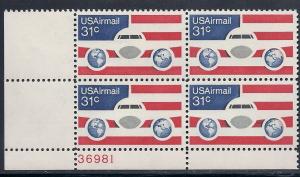 US#C90 31c Plane & Globes Plate Block of 4 (MNH) CV$2.85