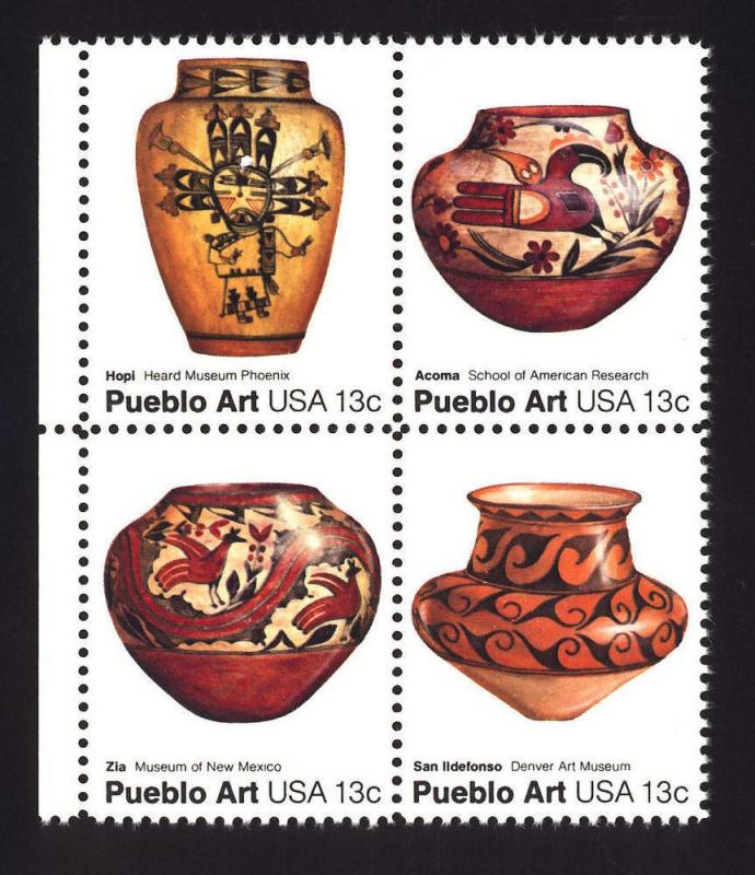 1706-09 13c Pueblo Pottery MNH block of 4