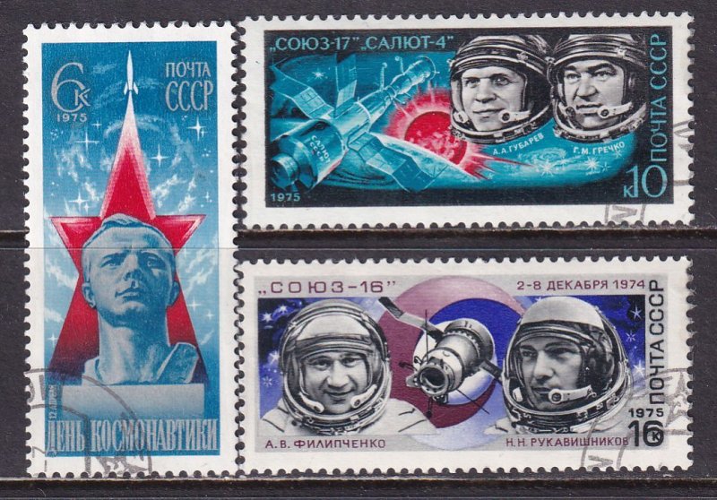 Russia 1975 Sc 4309-11 Cosmonauts Filipchenko Rukavishnikov Soyuz 16 Stamp CTO