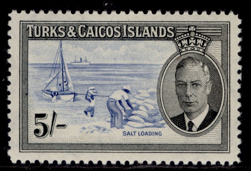 TURKS & CAICOS ISLANDS GVI SG232, 5s blue & black, M MINT. Cat £27.