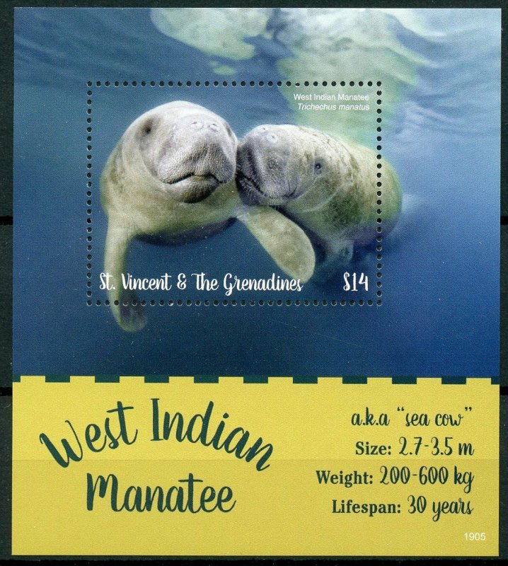 St Vincent & Grenadines 2019 MNH West Indian Manatee 1v S/S Wild Animals Stamps