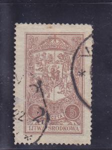 Central Lithuania  Scott#  39  Used