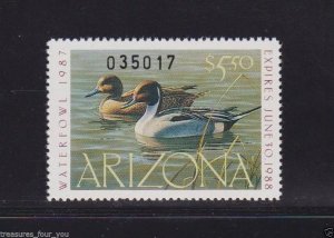 AZ1 1987 Arizona 1st State Duck Stamp Daniel Smith- OGNH-UNDER FACE