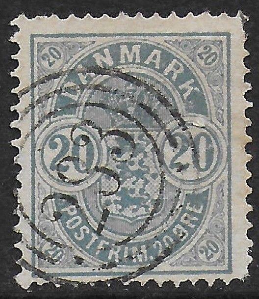 Denmark 1882 Small Corner Numerals 20o Blue #37 Fine Used CV 70.00 Scarce cancel