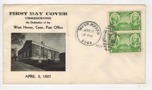 WEST HAVEN CONNECTICUT 1ST DAY OF POST OFFICE 4/3/1937 & 785 Army Stamps