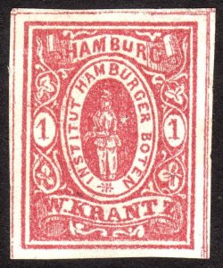 1863, Germany, Hamburger Boten, W. Krantz, Local stamp, MNG