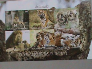 ​DJIBOUTI-2012- WORLD FAMOUS WILD ANIMALS- LIONS & TIGERS IMPERF-MNH-S/S VF