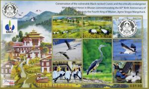 Bhutan 2015 MNH Black-Necked Cranes & White-Bellied Herons 8v M/S Birds Stamps