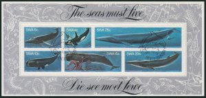 South West Africa SC#442a Whales sheet of 6 (1980) CTO