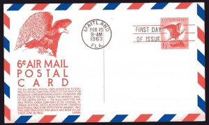 UXC4 6c Eagle Air Mail Postal Card FDC Anderson red cachet Feb 15,  1963