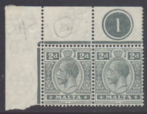 Malta Scott 52 - SG75, 1914 George V 2d Pair MH*