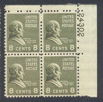 US Stamp #813 MNH - Martin Van Buren - Plate Block of 4