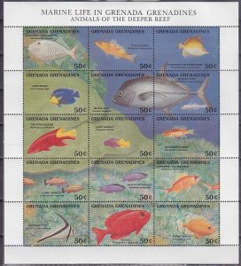 Grenada, Scott cat. 1356 a-o. Fish of the Deeper Reef sheet of 15.