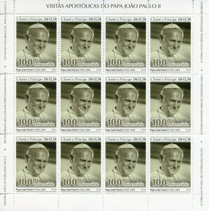 Sao Tome & Principe Pope John Paul II Stamps 2020 MNH Famous People 4x 12v M/S 