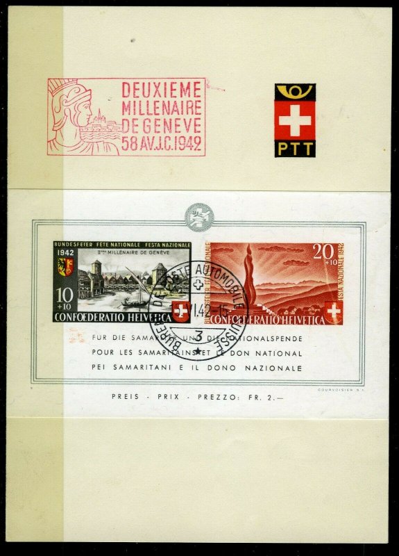 Switzerland, 1942 Pro Patria Souvenir Sheet, PTT First Day Folder, superb