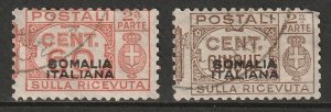 Somalia 1940 Sc Q44,Q54 parcel post used halves