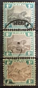 Malaya 1900 Federated Malay States FMS Tiger 1c Varieties Used CCA SG#15-- M1846