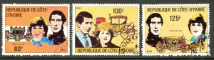 IVORY COAST 1981 CHARLES AND DIANA ROYAL WEDDING SET Sc 593-595 CTO Used